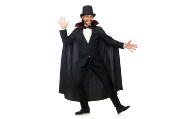 Man magician isolated on white