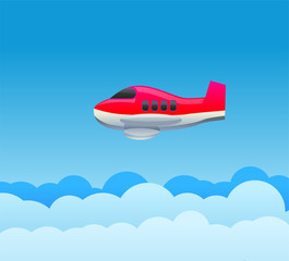 Caricature plane flying above the clouds vector image