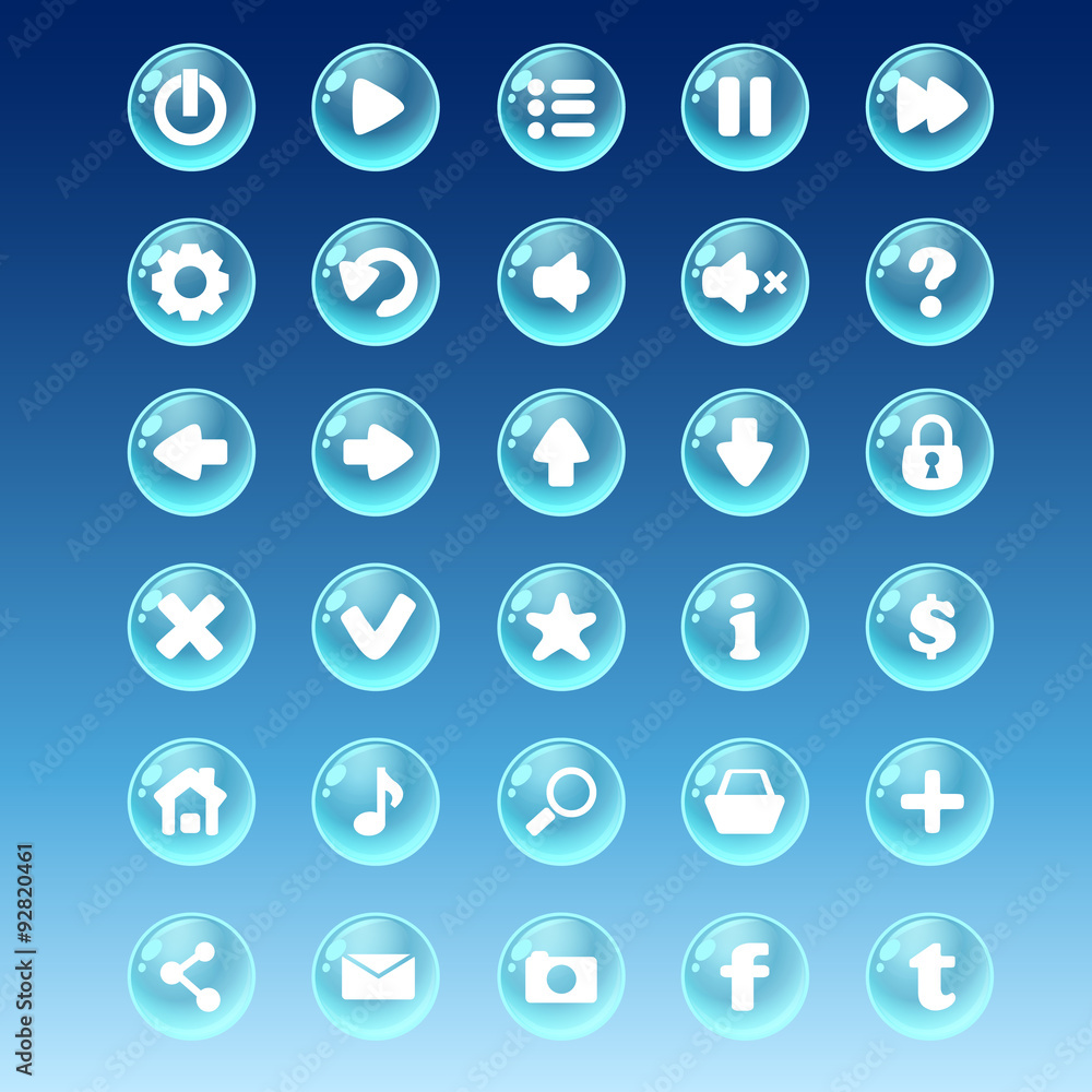 Poster big kit of buttons with different images for the user interface