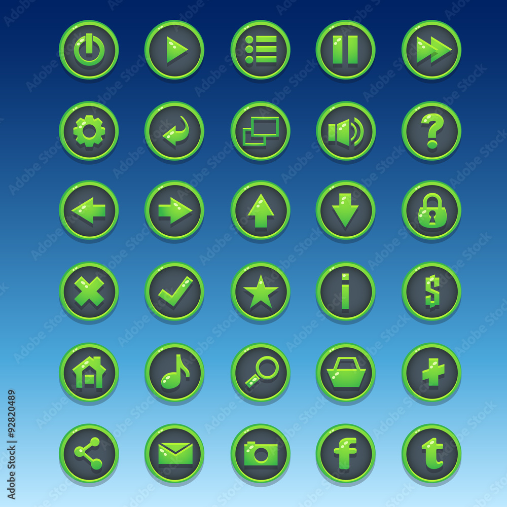 Poster big kit of round buttons with different images for the user inte