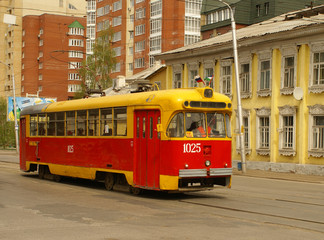 Naklejka na ściany i meble Old Tram in Ufa (Russia, Bashkortostan)
