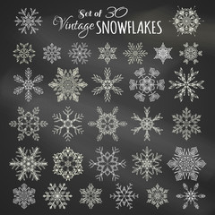 Fototapeta na wymiar Vector Set of 30 Chalk Snowflakes.