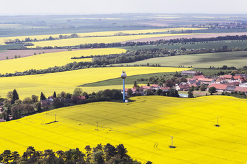 rape oil fields and green meadows from the top view