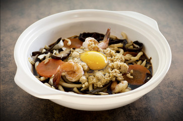Lor See Fun or Rat Tail Noodles with Minced Pork, Prawns and Raw Egg