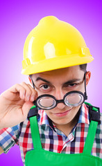 Funny construction worker isolated on white
