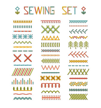 Vector set of high detailed stitches and seams.