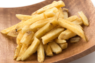 french fries on wood plate