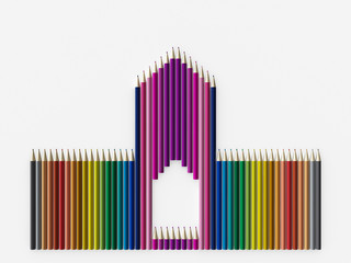 Obraz premium Colored pencils arranged in a castle