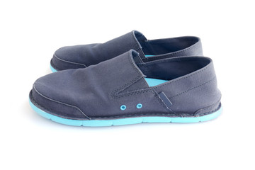 vintage dark blue shoes on white background