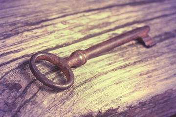 Lost key lying on the wood
