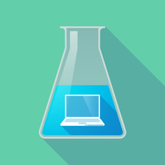 Long shadow chemical test tube flask with a laptop