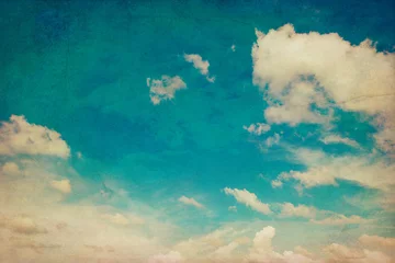 Fotobehang blauwe lucht en wolken achtergrond textuur vintage met space © tortoon
