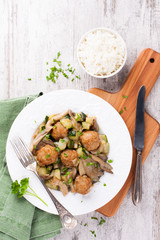 Chicken meatballs with oyster mushrooms