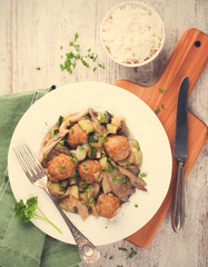 Chicken meatballs with oyster mushrooms