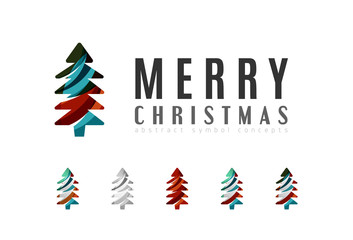 Set of abstract Christmas Tree Icons, business logo concepts