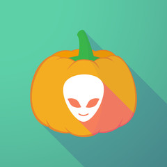 long shadow halloween pumpkin with an alien face