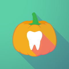 long shadow halloween pumpkin with a tooth