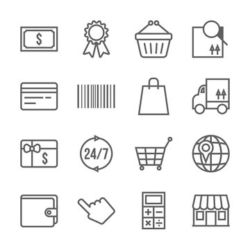 Vector shopping icons set, thin line