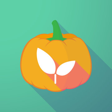 long shadow halloween pumpkin with a plant