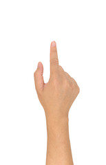image of male hand use forefinger touching screen .