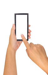 image of  male hand is holding a modern touch screen smart phone