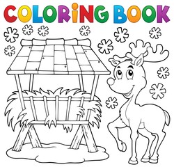 Coloring book hay rack and reindeer