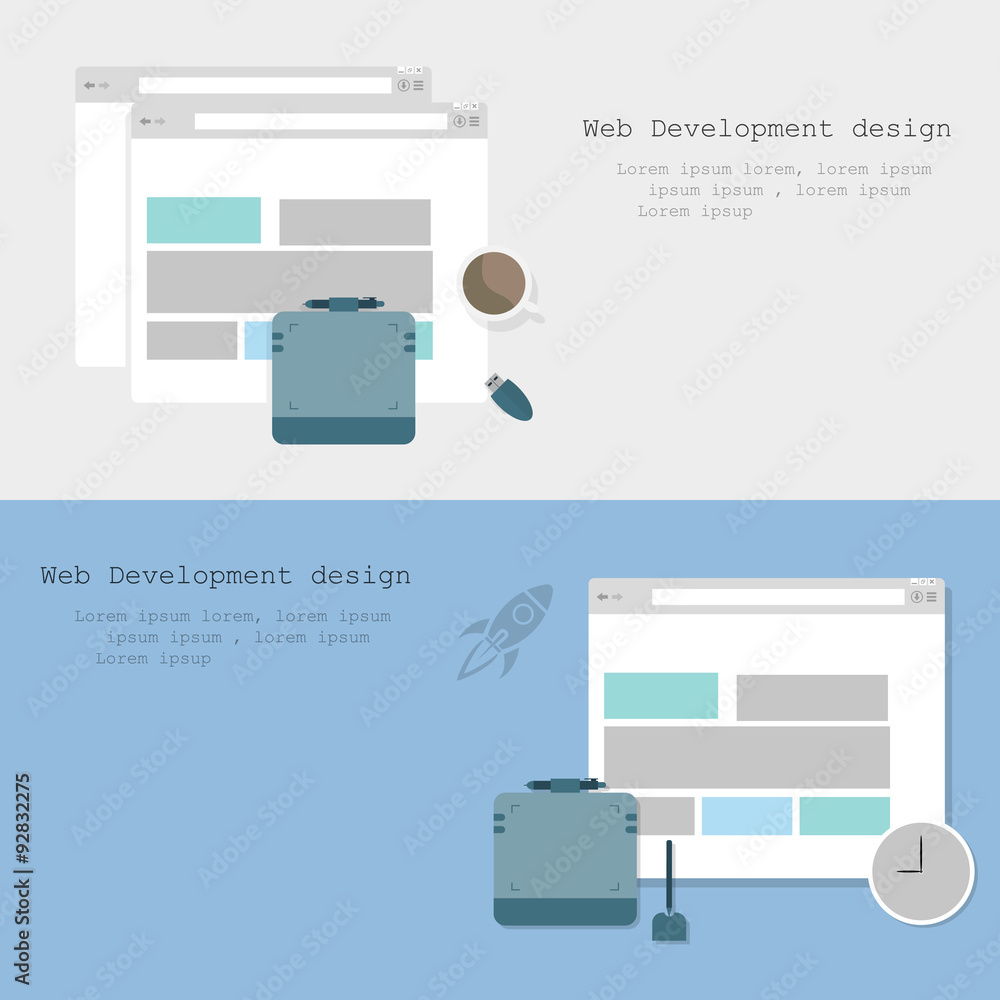 Poster web development design brochure two variants background stylish