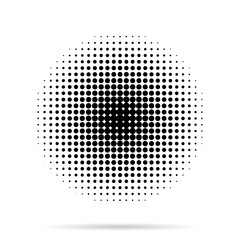 Halftone dots radial with shadow on white background