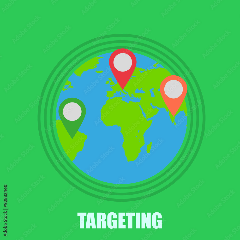Poster earth with pointer targeting illustration on green background