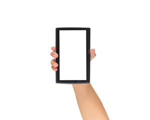 image of  male hand is holding a modern touch screen smart phone