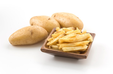 french fries on wood plate