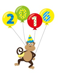 happy, smiling monkey with balloons - 2016 