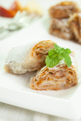 Apple strudel with mint
