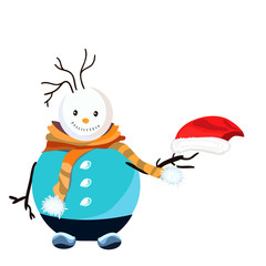 Snowman with hat on white background. Snowman illustration