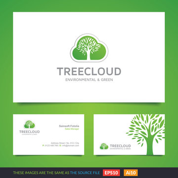 Cloud Green Tree App Logo and Business Card Concept