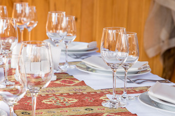 table with glasses and plates