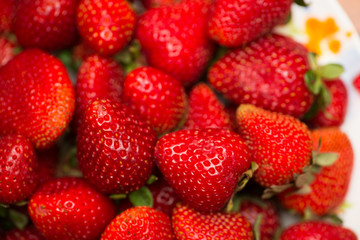 Strawberries arranged on the display