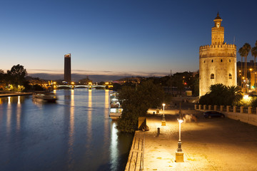 Tower of the gold and Guadalquivir river,  Seville, Andalusia, S