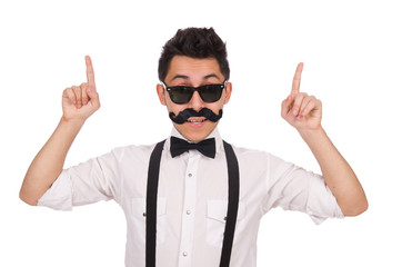 Naklejka premium Young man with moustache isolated on white