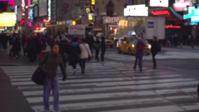 Slo-mo of massive crowds in Times Square