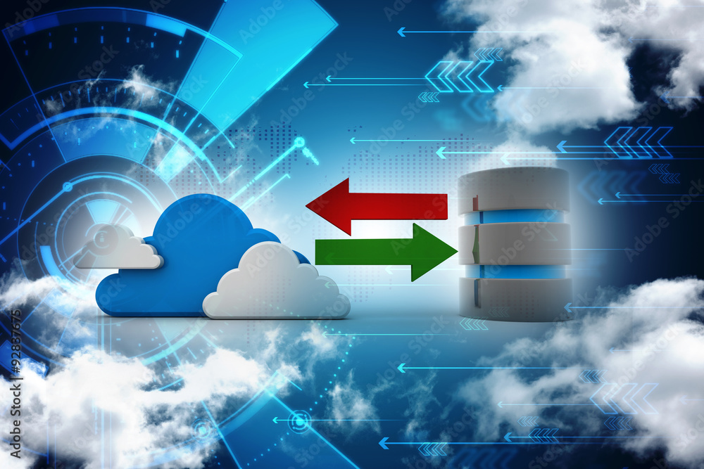 Poster 3d rendering database storage data base with cloud folder storage