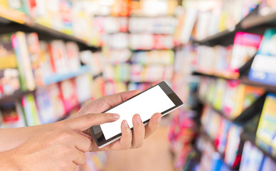 blur image of   book store on shelf