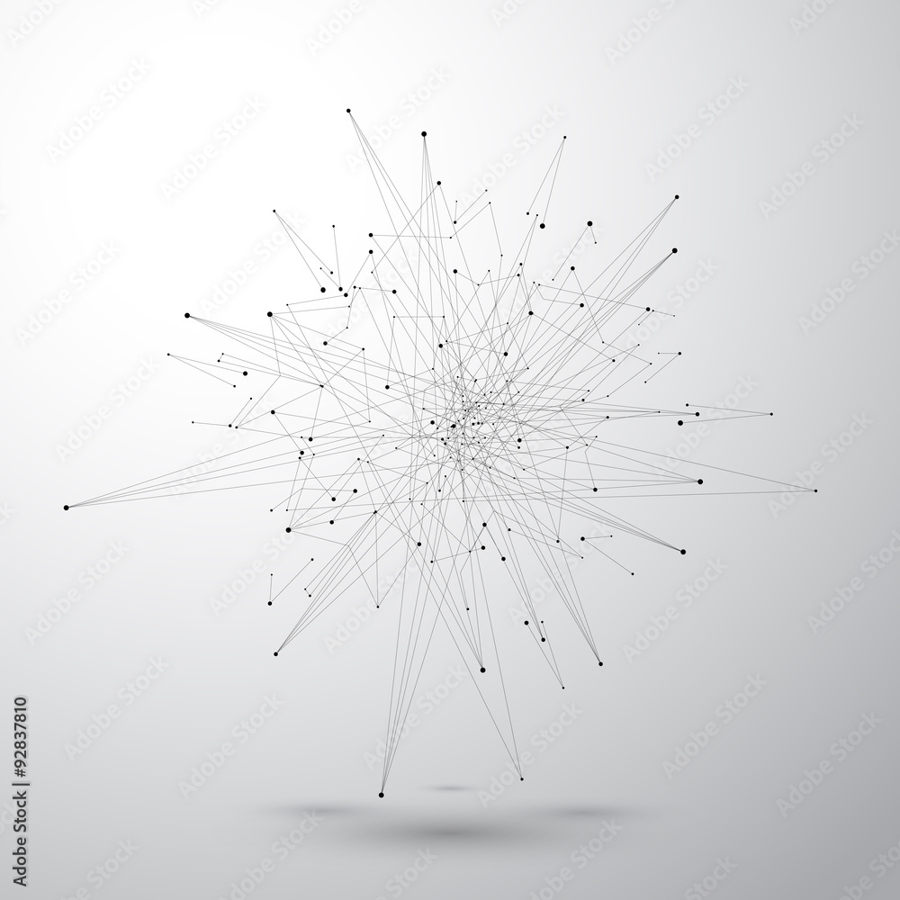 Poster Geometric abstract form with connected lines and dots. Vector