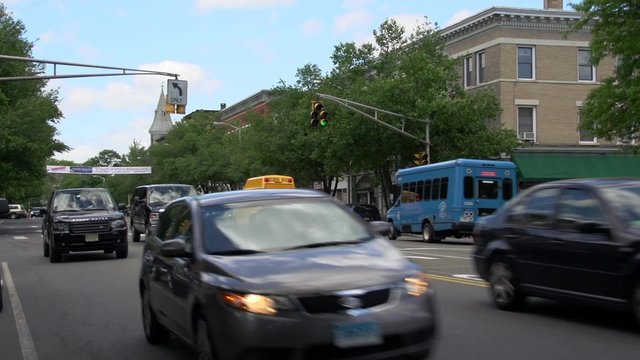 Automobiles passing through an intersection