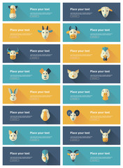 Farm animals flat banner background set