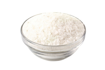 Fototapeta na wymiar sea salt in a bowl on white isolated background