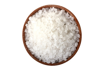 Fototapeta na wymiar salt in a wooden bowl isolated on white background
