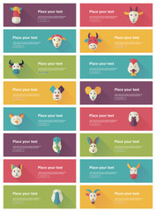 Farm animals flat banner background set