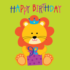 Birthday card with a cute lion design is hugging gifts vector illustration.Can be used for Greeting card, invitation,EPS 10 and hi-res jpg included 