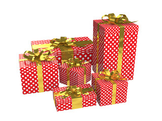 3d red gift boxes with golden ribbon